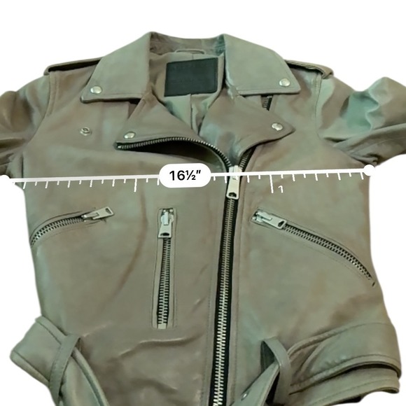 AllSaints Balfern Leather Biker Jacket Women's Size 0 Taupe Moto Fall Edgy‎ - Picture 16 of 16